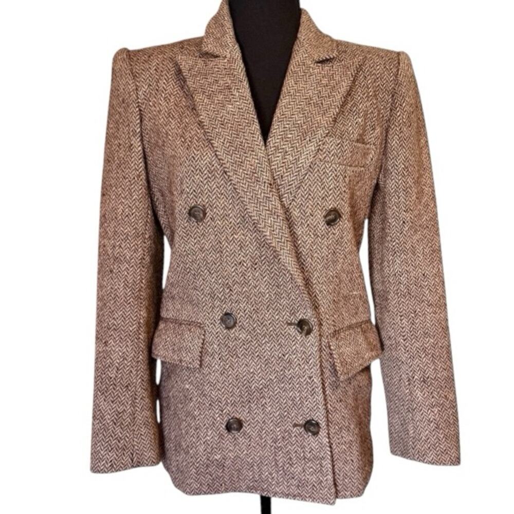 Vintage Women's Double-Breasted lined Brown Wool Blazer size 4